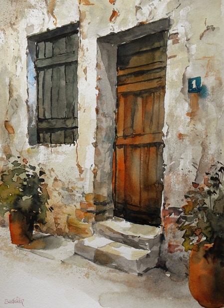 Alte Haustüre in Südtirol, Aquarell